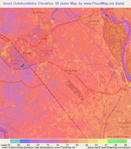 Imeni Ordzhonikidze,Uzbekistan Elevation Map