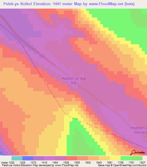 Peleh-ye Kolkol,Iran Elevation Map