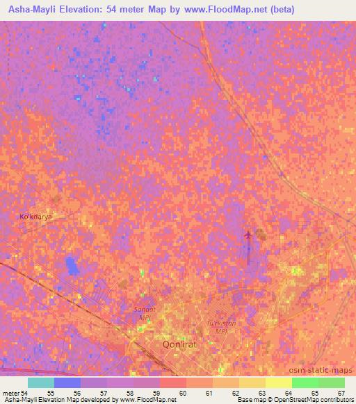 Asha-Mayli,Uzbekistan Elevation Map
