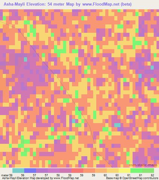 Asha-Mayli,Uzbekistan Elevation Map