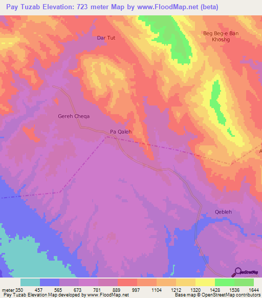 Pay Tuzab,Iran Elevation Map