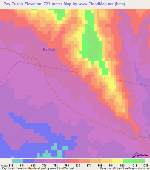 Pay Tuzab,Iran Elevation Map