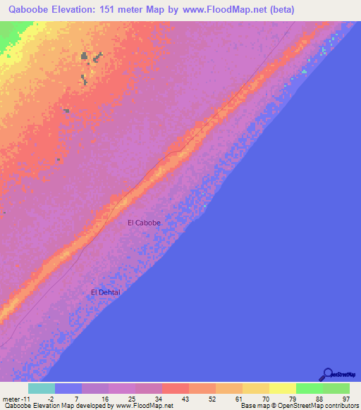 Qaboobe,Somalia Elevation Map