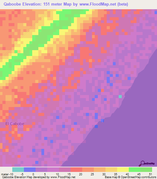 Qaboobe,Somalia Elevation Map