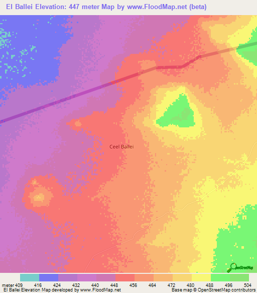 El Ballei,Somalia Elevation Map