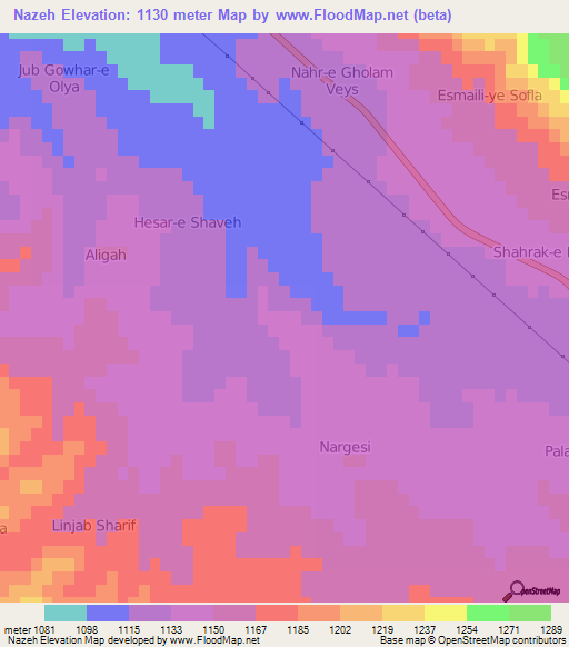 Nazeh,Iran Elevation Map