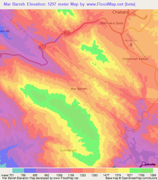 Mar Barreh,Iran Elevation Map