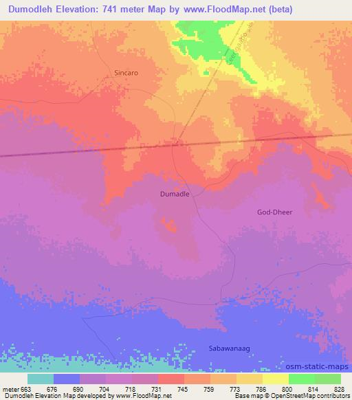 Dumodleh,Somalia Elevation Map