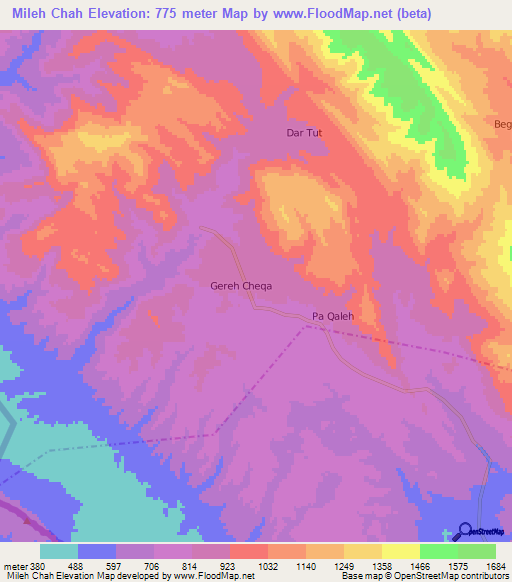 Mileh Chah,Iran Elevation Map