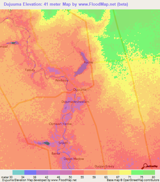 Dujuuma,Somalia Elevation Map