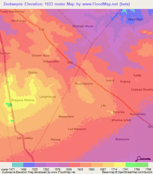 Dudweyne,Somalia Elevation Map
