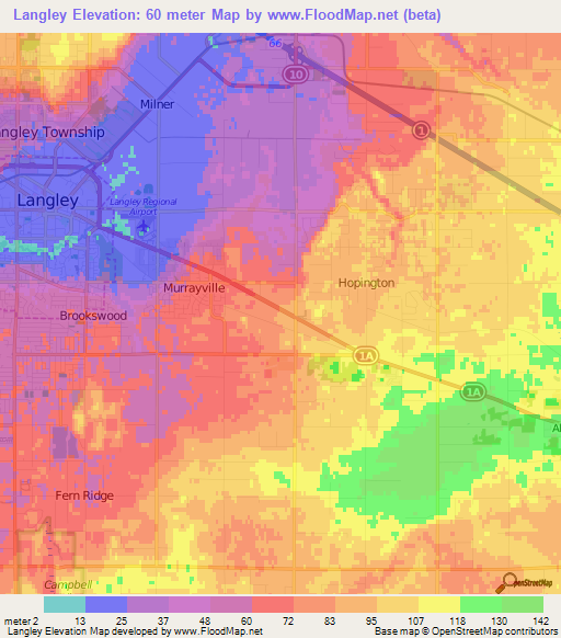 Langley,Canada Elevation Map