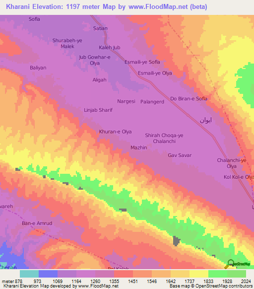 Kharani,Iran Elevation Map