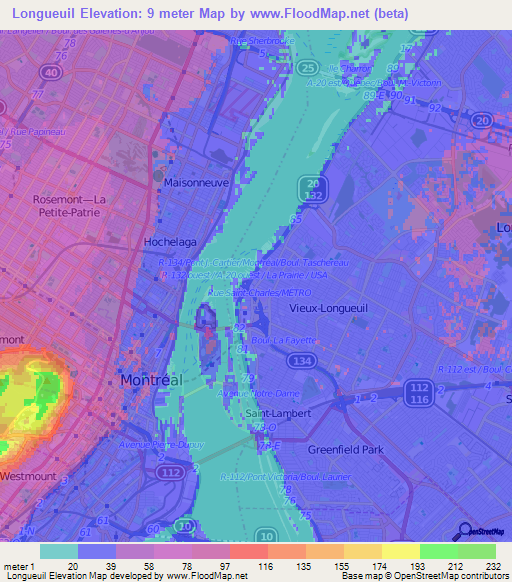 Longueuil,Canada Elevation Map