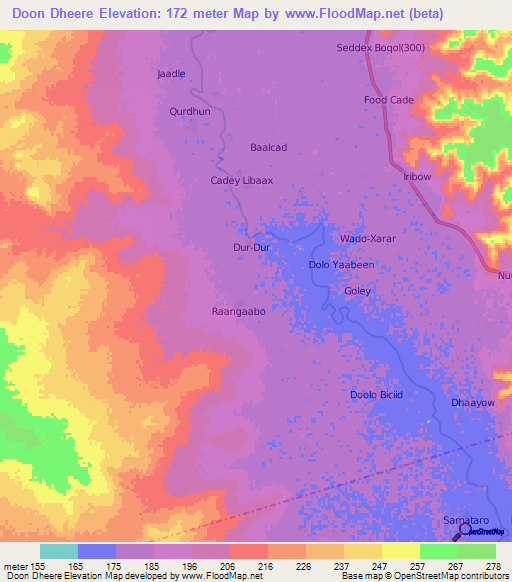 Doon Dheere,Somalia Elevation Map