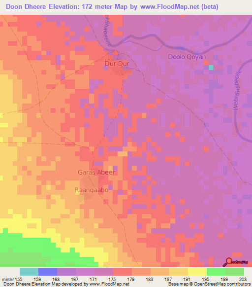 Doon Dheere,Somalia Elevation Map