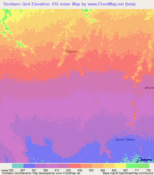 Doofaaro Qod,Somalia Elevation Map