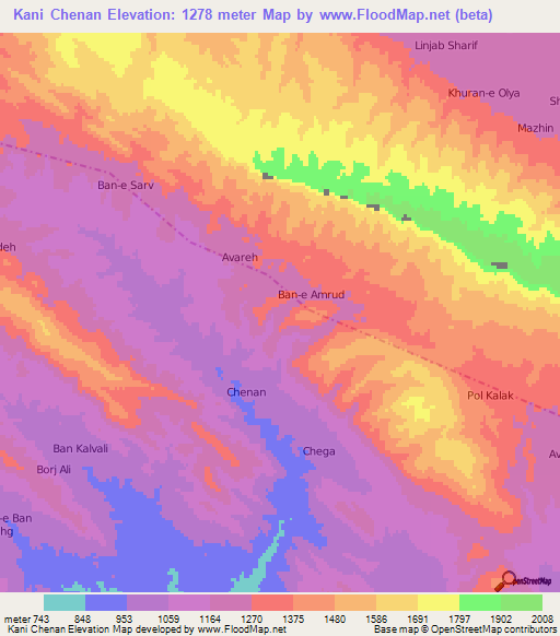 Kani Chenan,Iran Elevation Map