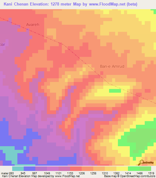 Kani Chenan,Iran Elevation Map
