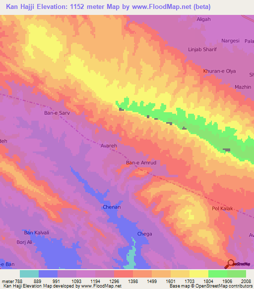 Kan Hajji,Iran Elevation Map