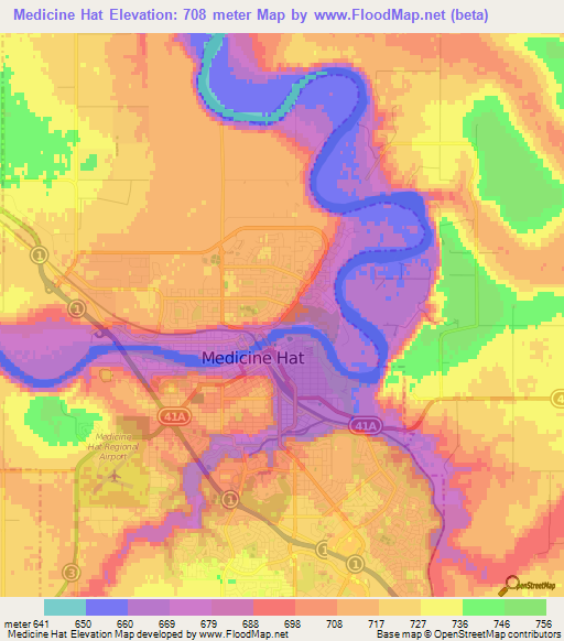 Medicine Hat,Canada Elevation Map