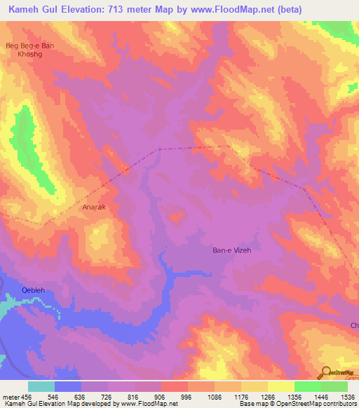 Kameh Gul,Iran Elevation Map