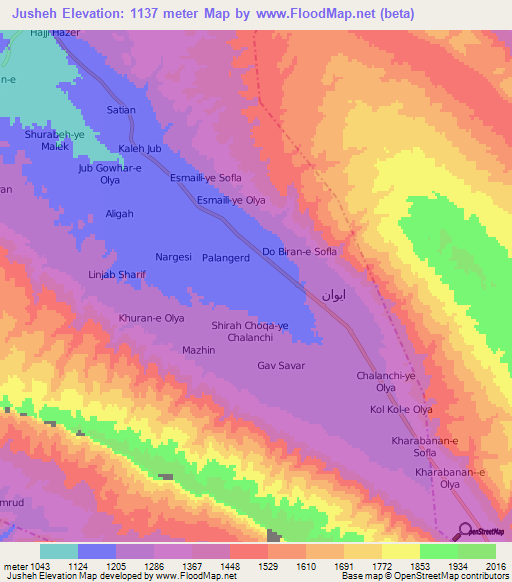 Jusheh,Iran Elevation Map