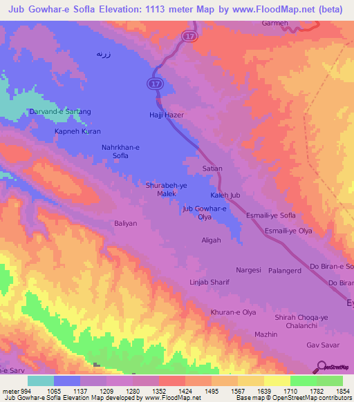 Jub Gowhar-e Sofla,Iran Elevation Map