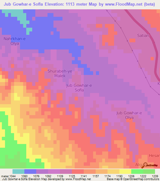 Jub Gowhar-e Sofla,Iran Elevation Map