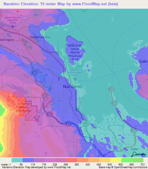 Nanaimo,Canada Elevation Map
