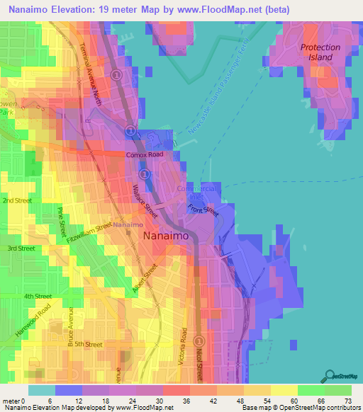 Nanaimo,Canada Elevation Map