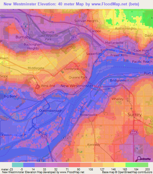 Elevation of New Westminster,Canada Elevation Map, Topography, Contour