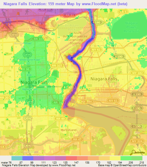 Niagara Falls,Canada Elevation Map