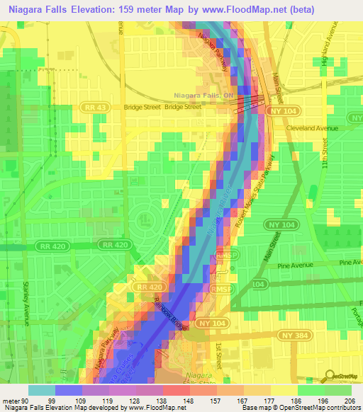 Niagara Falls,Canada Elevation Map