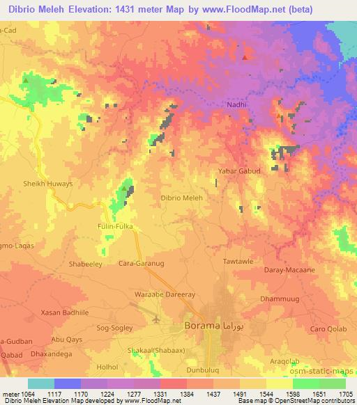 Dibrio Meleh,Somalia Elevation Map