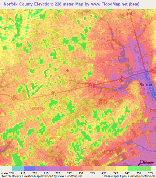 Norfolk County,Canada Elevation Map