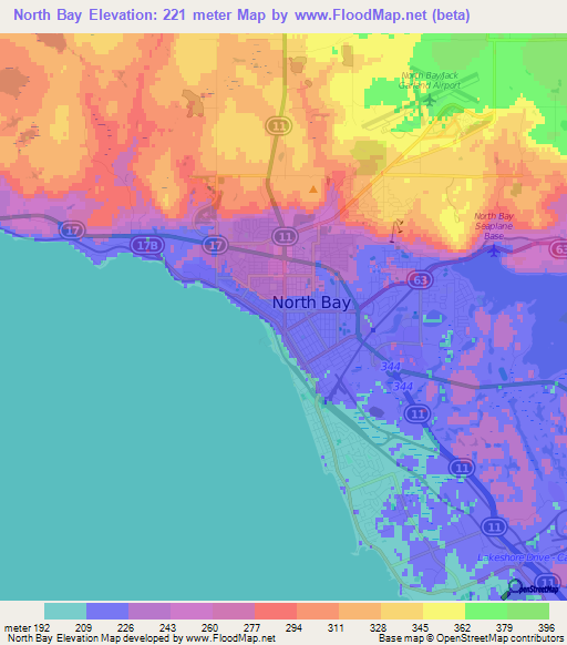 North Bay,Canada Elevation Map