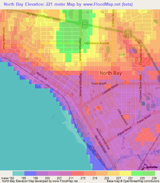 North Bay,Canada Elevation Map
