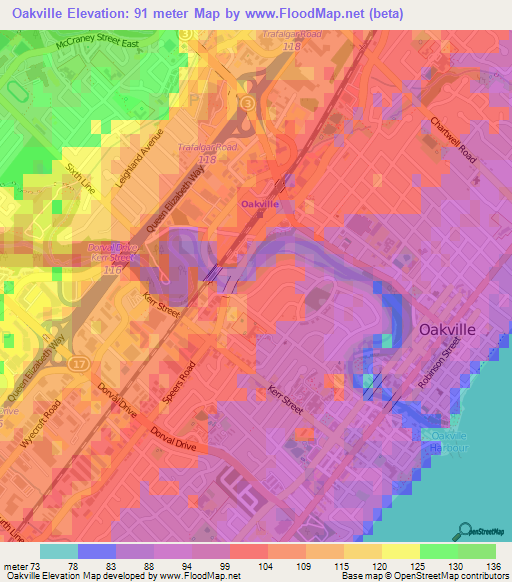 Oakville,Canada Elevation Map