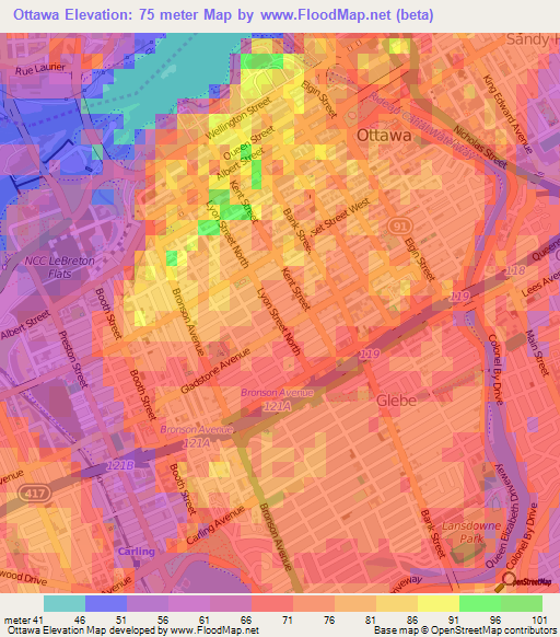 Ottawa,Canada Elevation Map