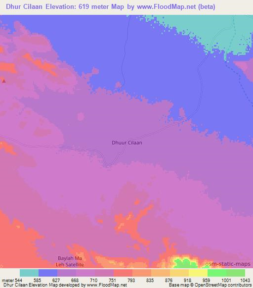 Dhur Cilaan,Somalia Elevation Map
