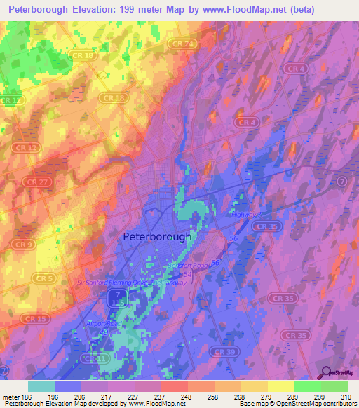 Peterborough,Canada Elevation Map