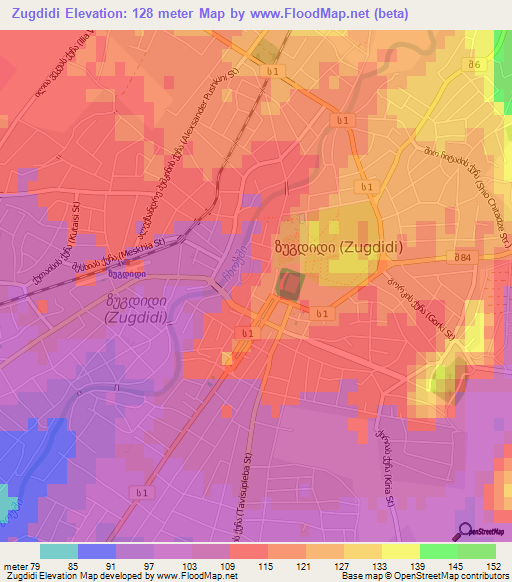 Zugdidi,Georgia Elevation Map