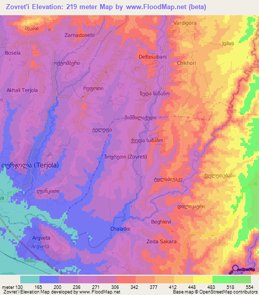 Zovret'i,Georgia Elevation Map