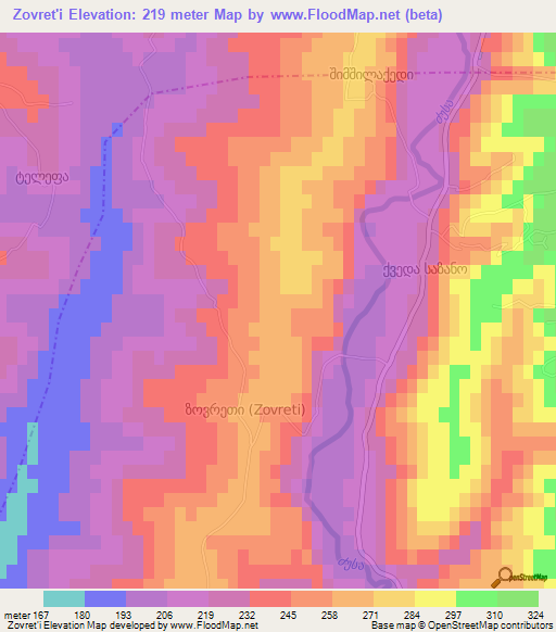 Zovret'i,Georgia Elevation Map