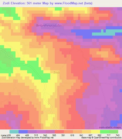 Zodi,Georgia Elevation Map