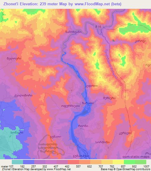Zhonet'i,Georgia Elevation Map
