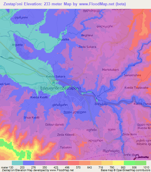 Zestap'oni,Georgia Elevation Map