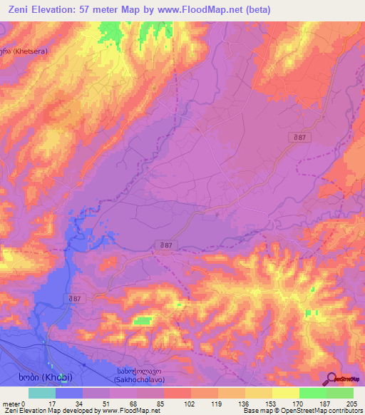 Zeni,Georgia Elevation Map