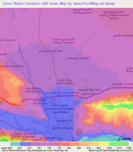 Zemo Rekha,Georgia Elevation Map